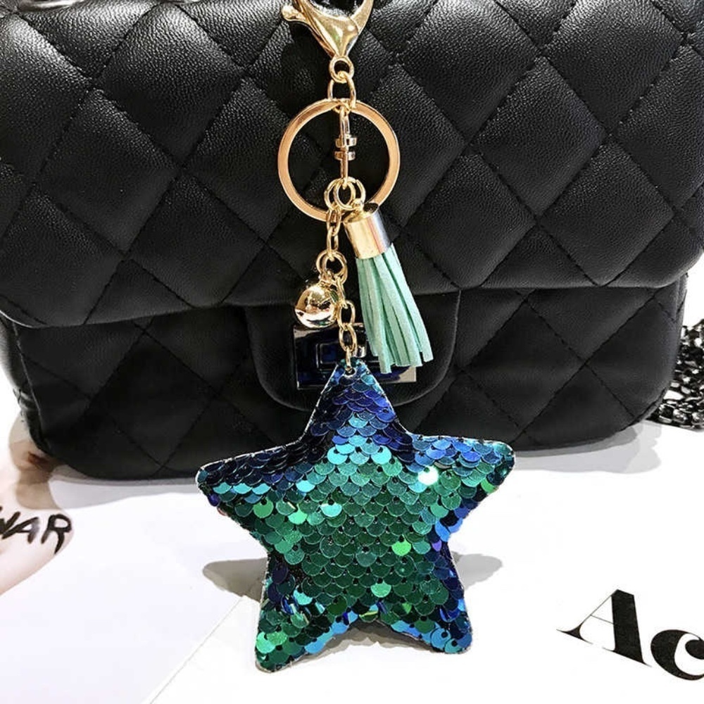 *SAIGE* Green Sequin Star Pendant Car Keychain